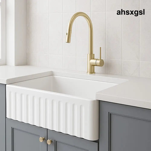Belford 76 Fluted Farmhouse Kitchen Sink Single Bowl - Sinks