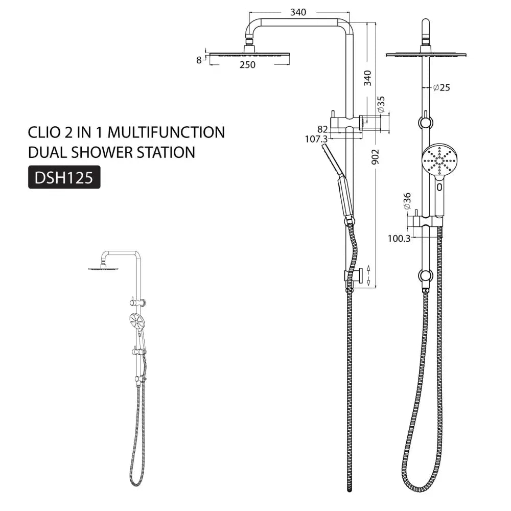CLIO 2 in 1 Double Rain Shower Set Chrome - Showers