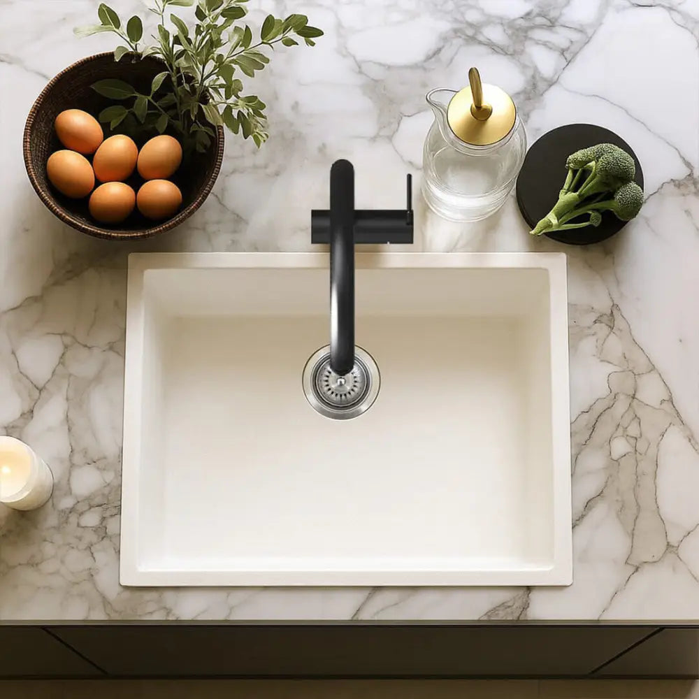 CLIO Granite White Kitchen Sink 550x450 Single Bowl - Sinks