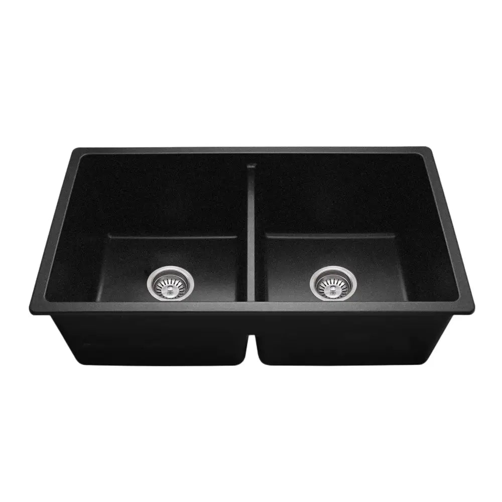 CLIO Jet Black Granite Kitchen Sink 800x450 Double Bowl - Sinks
