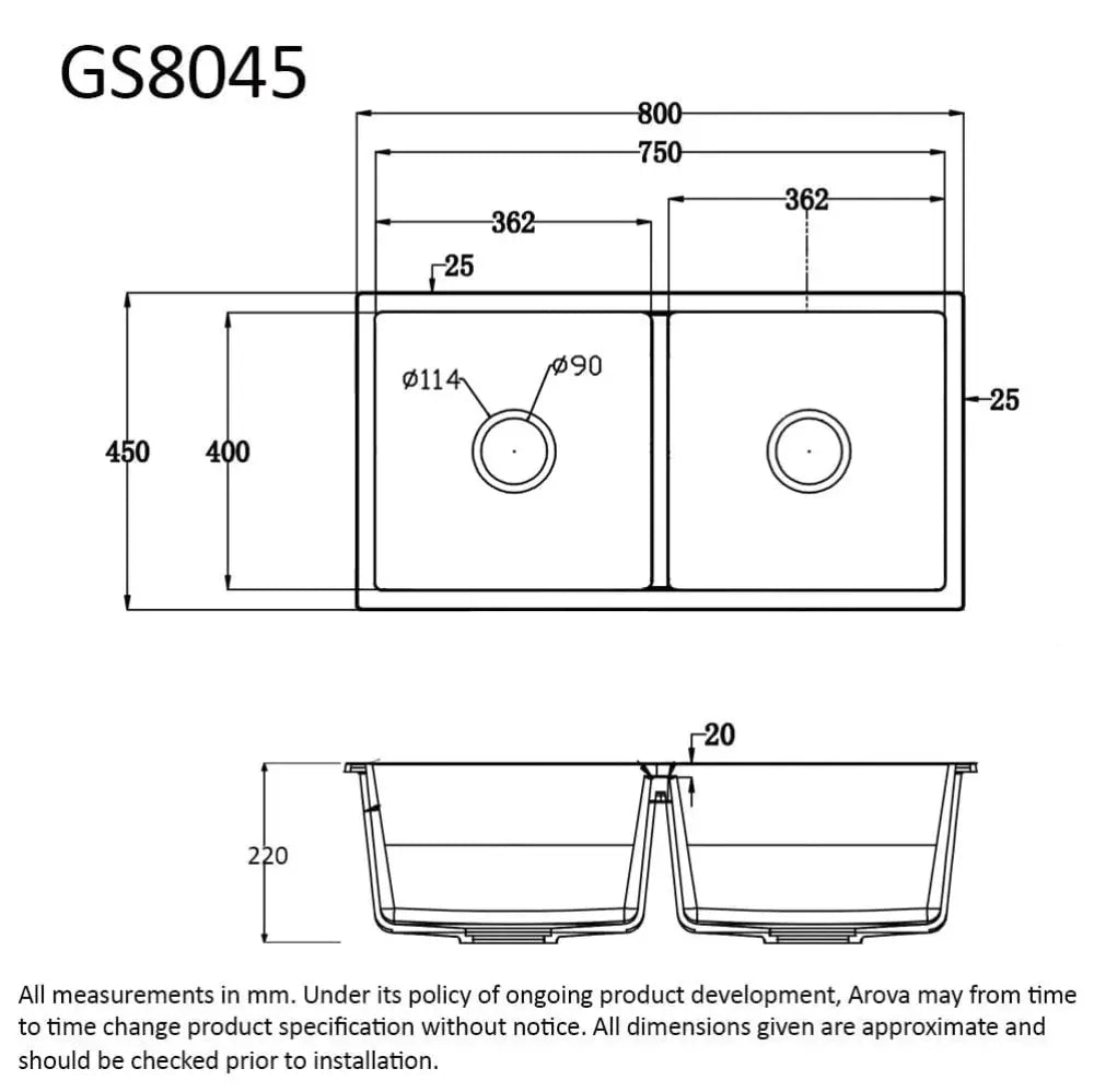 CLIO Jet Black Granite Kitchen Sink 800x450 Double Bowl - Sinks