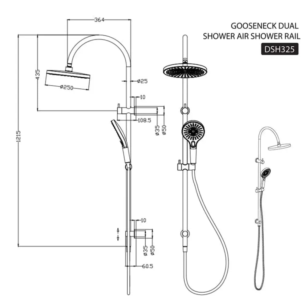 ORIO Gooseneck Dual Shower Air Shower Rail Chrome - Showers