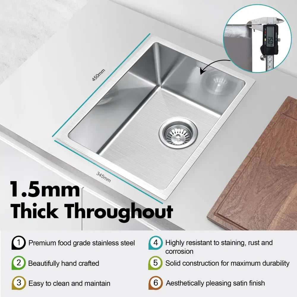 ULTIMO 1.5mm 340W x 450D Single Bowl Square Sink - SSD3445 - Sinks