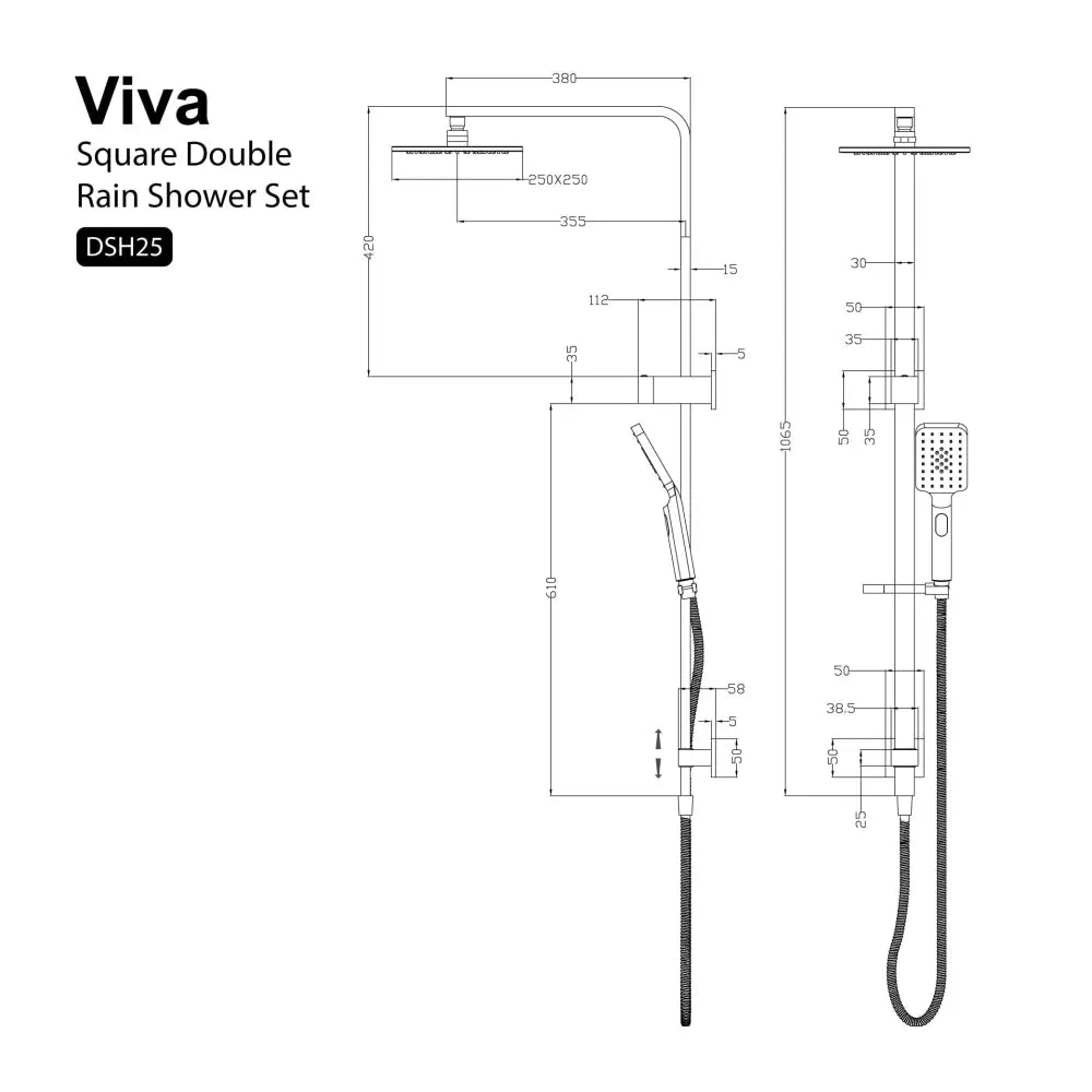 VIVA 250mm Twin Rain Shower Rail Set Chrome - Showers