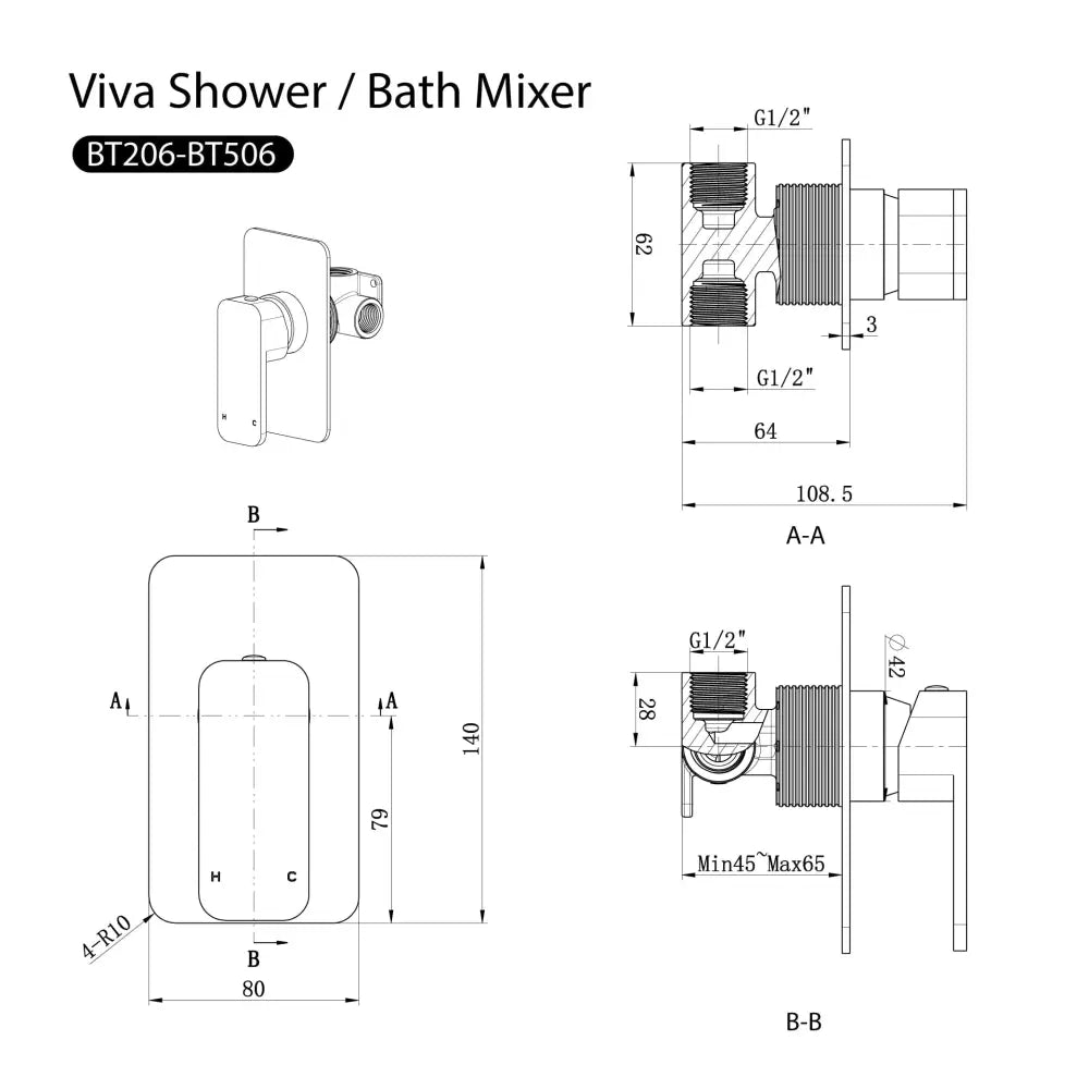 VIVA Shower / Bath Mixer Brushed Nickel - Lead Free - Tapware